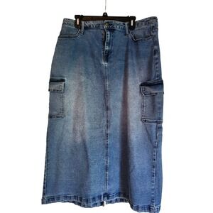 CATO 1946 Denim Women's 16W Cargo Jean Skirt Blue Stretch Utility Pockets Long